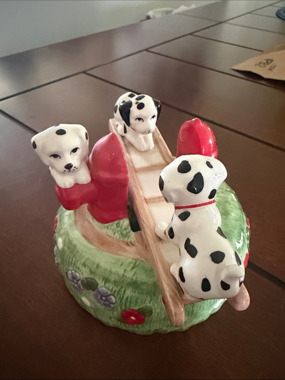 Hand-Painted Dalmatian Carousel Music Box - White and Red Home Accent - Picture 4 of 7